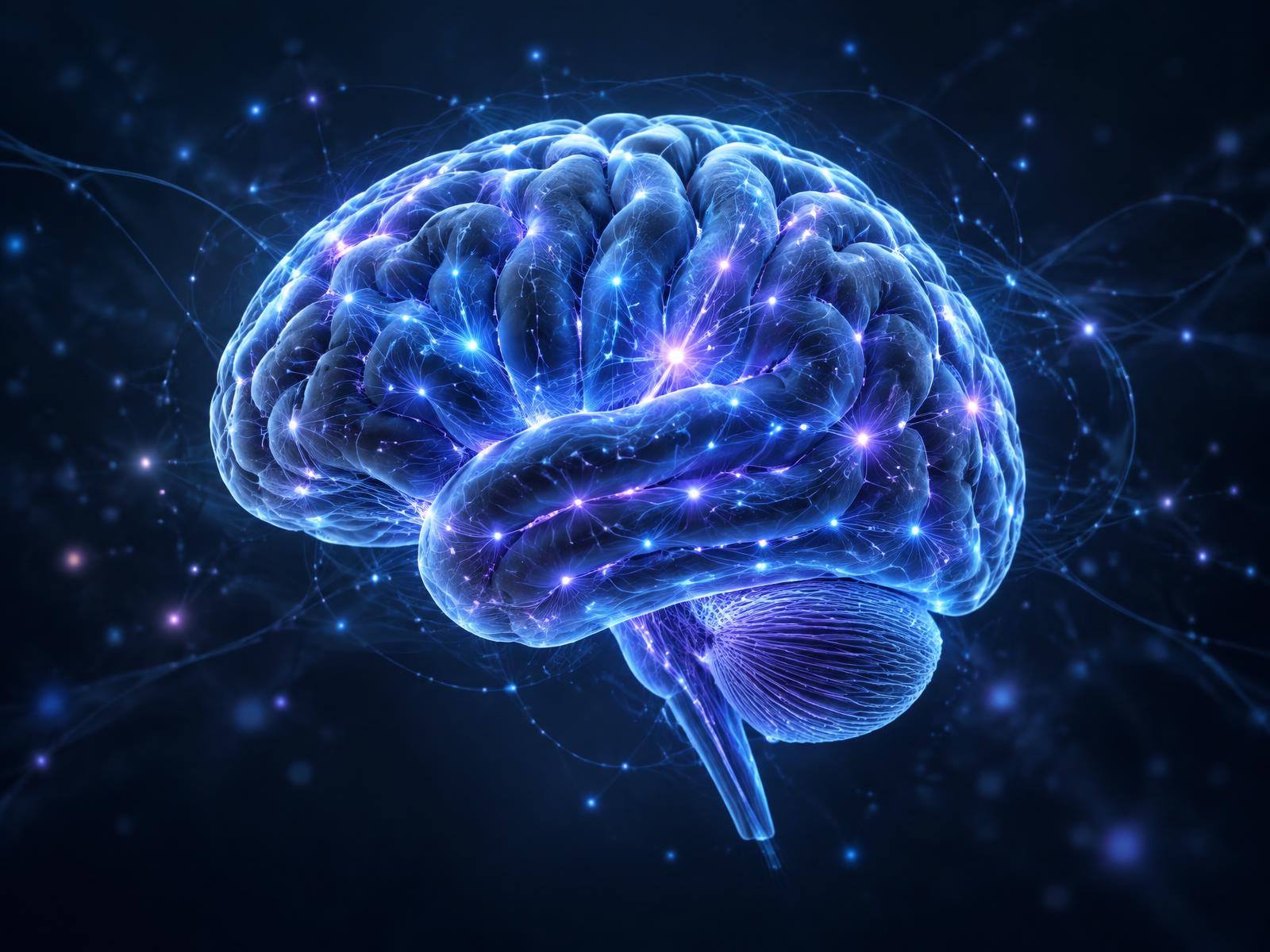 Cerebro humano iluminado con conexiones neuronales